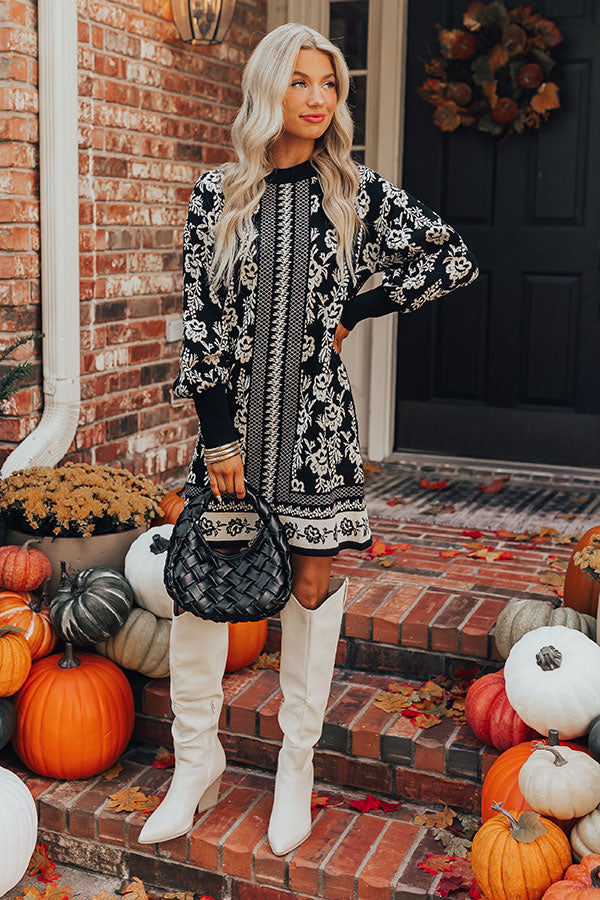 Premium Floral Knit Dress - Ultimate Fall Style in Black