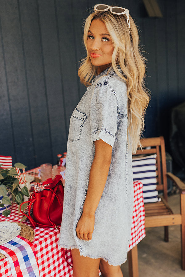 Premium Chambray Mini Dress - Medium Wash | Ultimate Summer Style