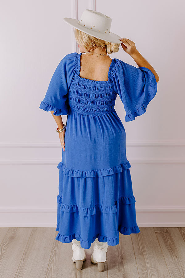 Premium Royal Blue Smocked Midi Dress – Ultimate Beach Elegance