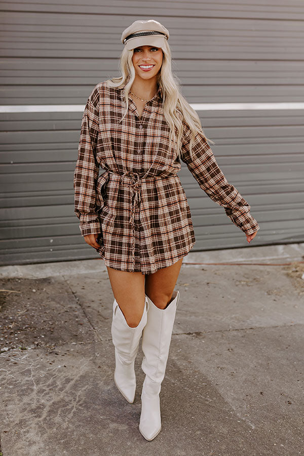 Premium Pumpkin Patch Cutie Flannel Romper - Ultimate Brown Chic