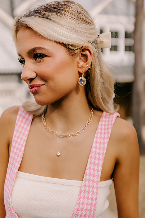 Premium Pink Rhinestone Dangle Earrings