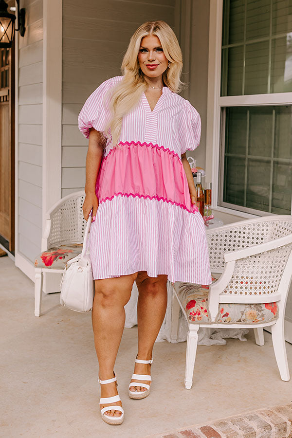 Premium Nautical Dreams Shift Dress - Pink Curves & Stripes