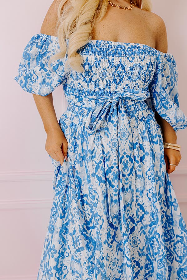 Premium Ocean Breeze Smocked Maxi Dress for Curves