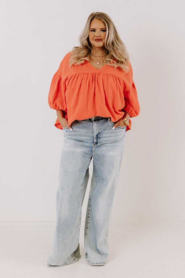 Ultimate Comfort Babydoll Top - Bright Coral Curves
