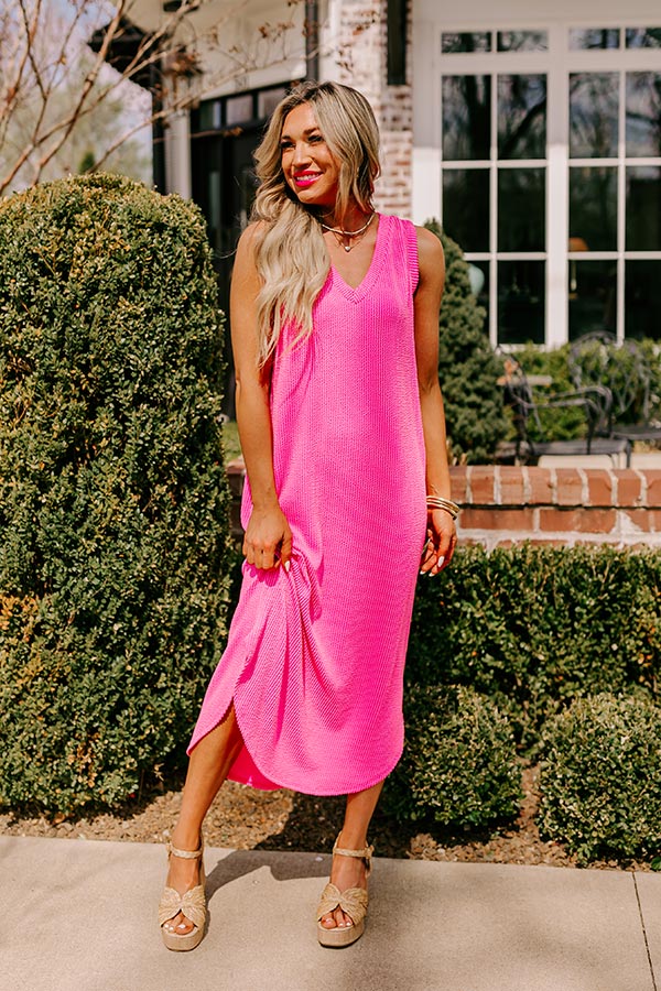 Ultimate Boardwalk Cutie Ribbed Midi Dress - Bubblegum Pink