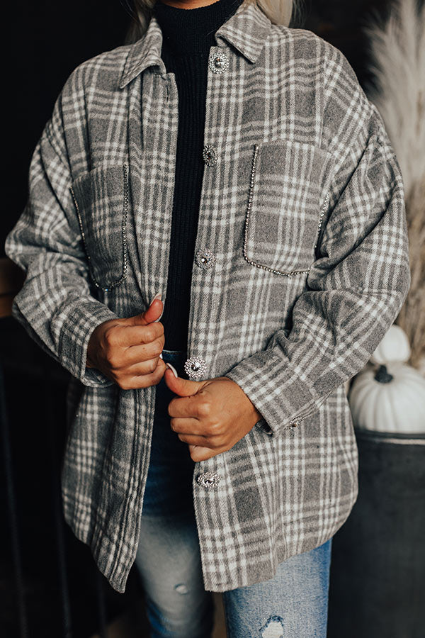 Premium Embellished Plaid Jacket - Grey | Ultimate Style & Comfort