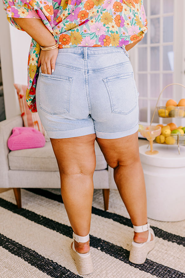 Premium High Waist Denim Shorts - Light Wash Curves