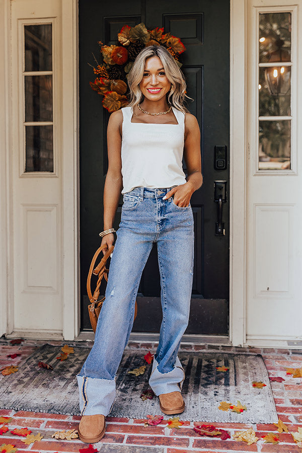 Ultimate Downtown Diva Ribbed Top - Ivory Elegance
