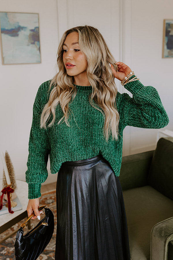 Premium Fall Sentiments Chenille Sweater - Ultimate Cozy Green