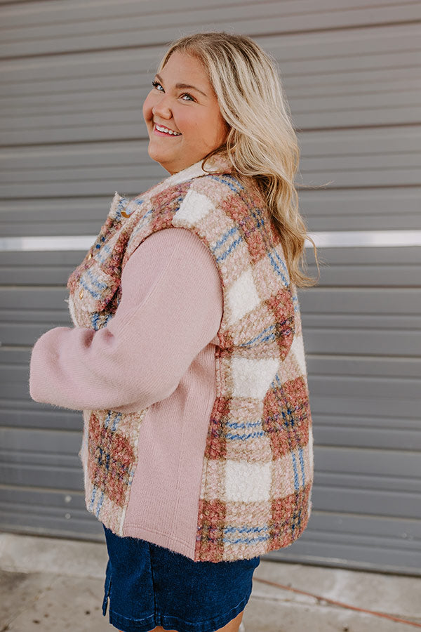 Premium Plaid Knit Jacket - Blush Curves Edition