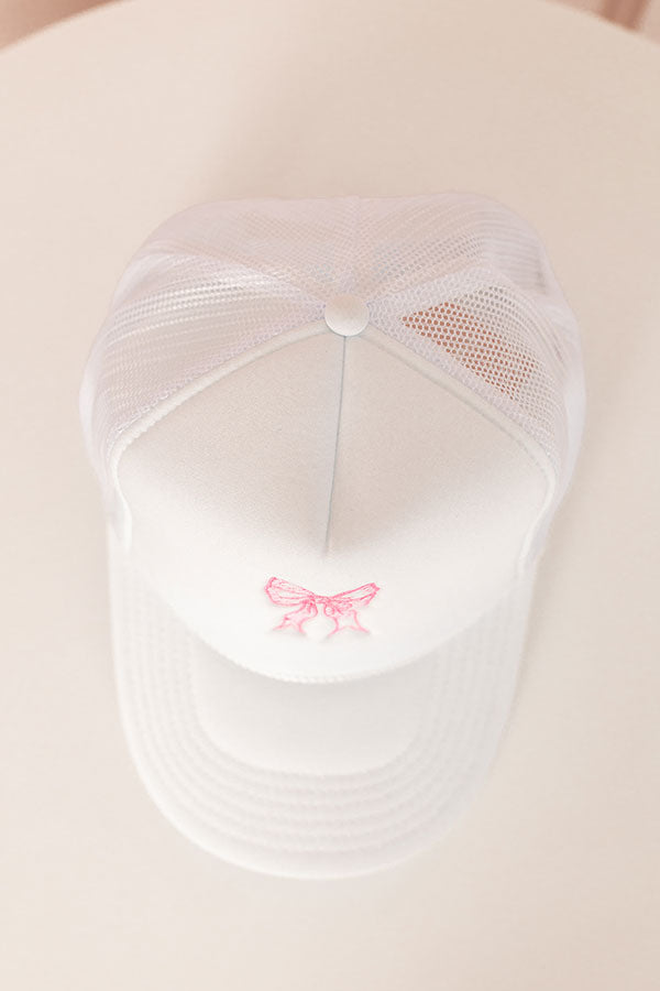 Premium Coquette Crush Embroidered Trucker Hat - White