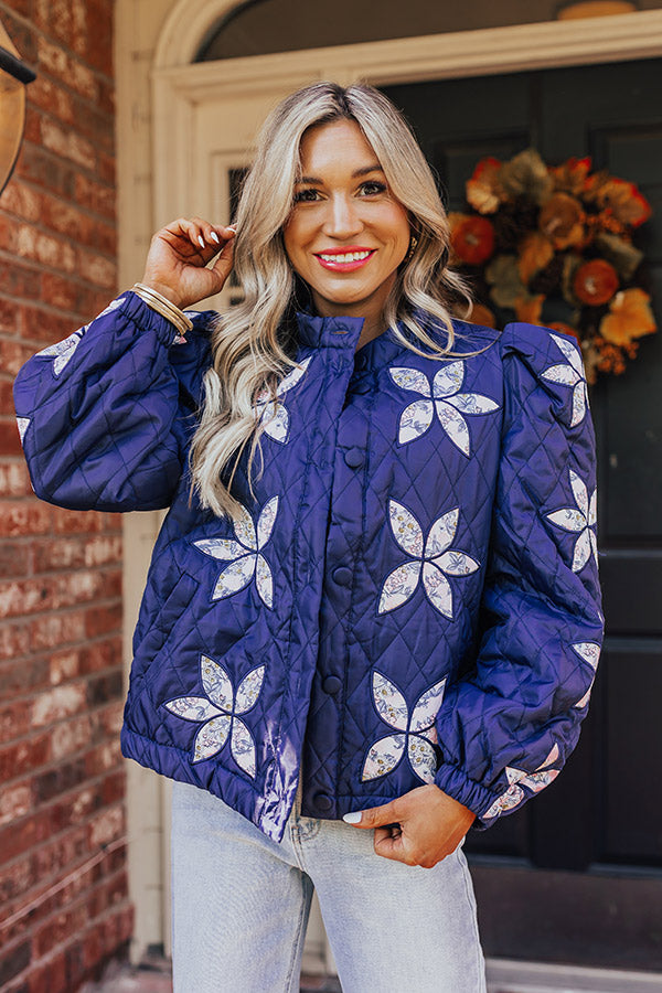 Premium Quilted Floral Jacket in Navy | Ultimate Style Upgrade