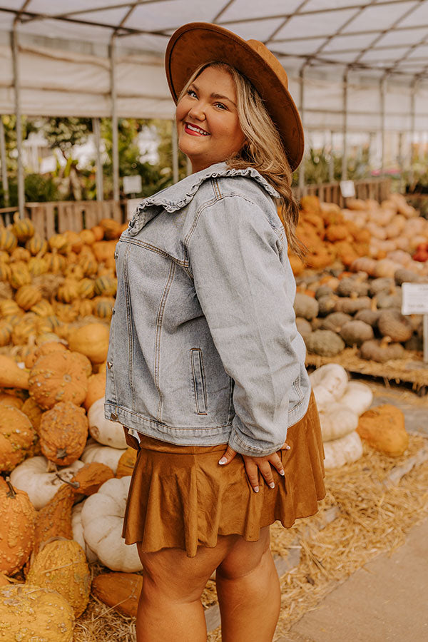 Premium Rustic Vineyard Denim Jacket with Ruffled Collar