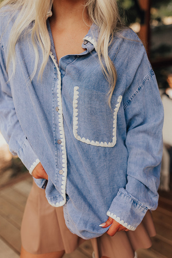 Premium Chambray Button-Up Shirt with Embroidered Detail