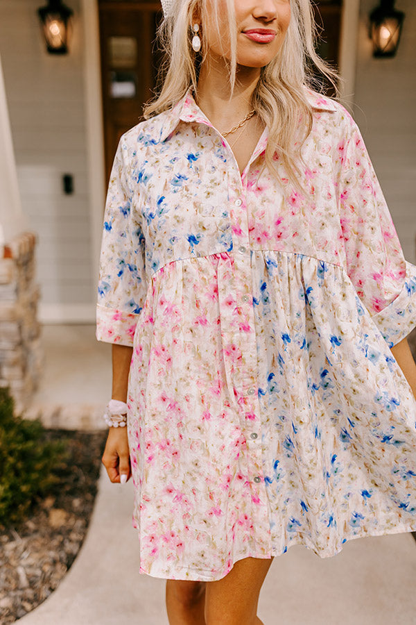 Premium Seaside Peace Shift Dress - Floral Elegance