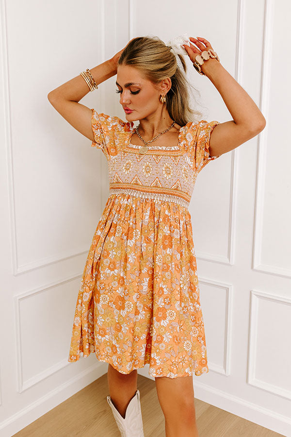 Ultimate Floral Mini Dress - Orange Smocked Style