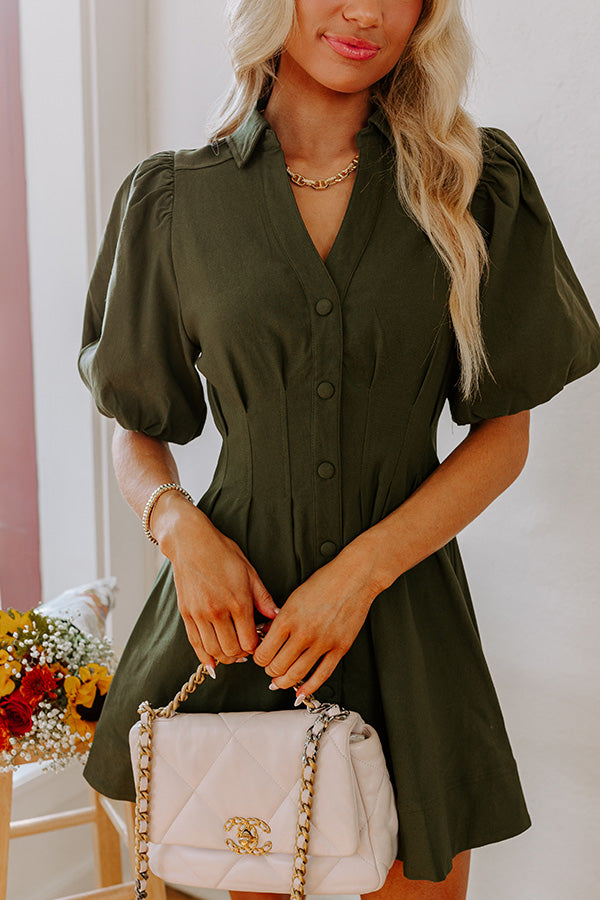 Ultimate Olive Button Down Mini Dress – Chic & Flattering