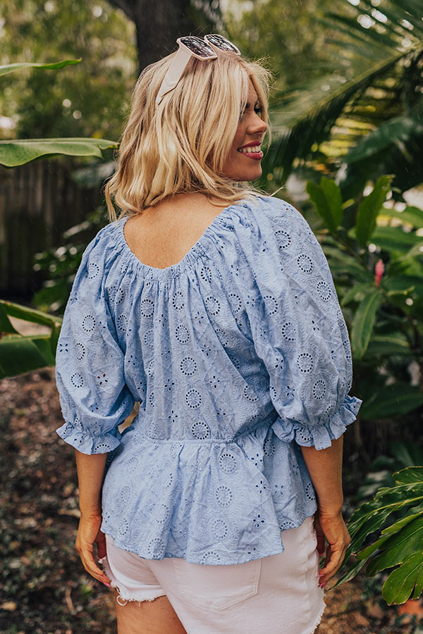 Premium Sky Blue Eyelet Top with Flowy Silhouette