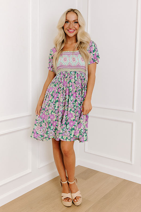 Premium Smocked Floral Mini Dress - Lush Meadow Elegance