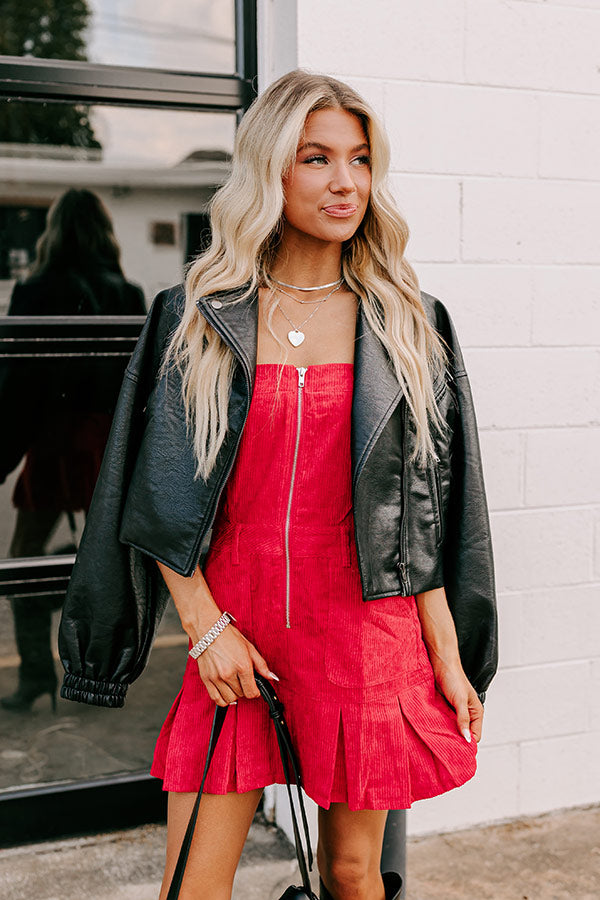 Ultimate Soho Style Corduroy Romper Dress - Red