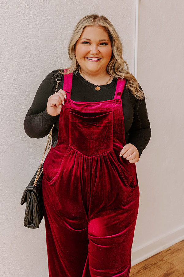 Premium Holiday Cheer Velvet Jumpsuit in Wine - Ultimate Curves Edition