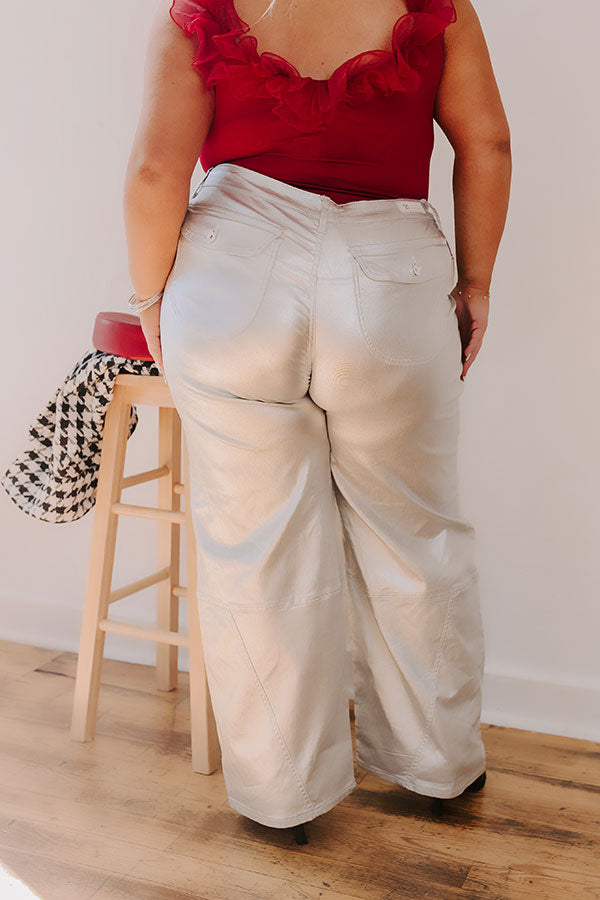 Premium Metallic High-Waist Pants - Silver Curves Collection