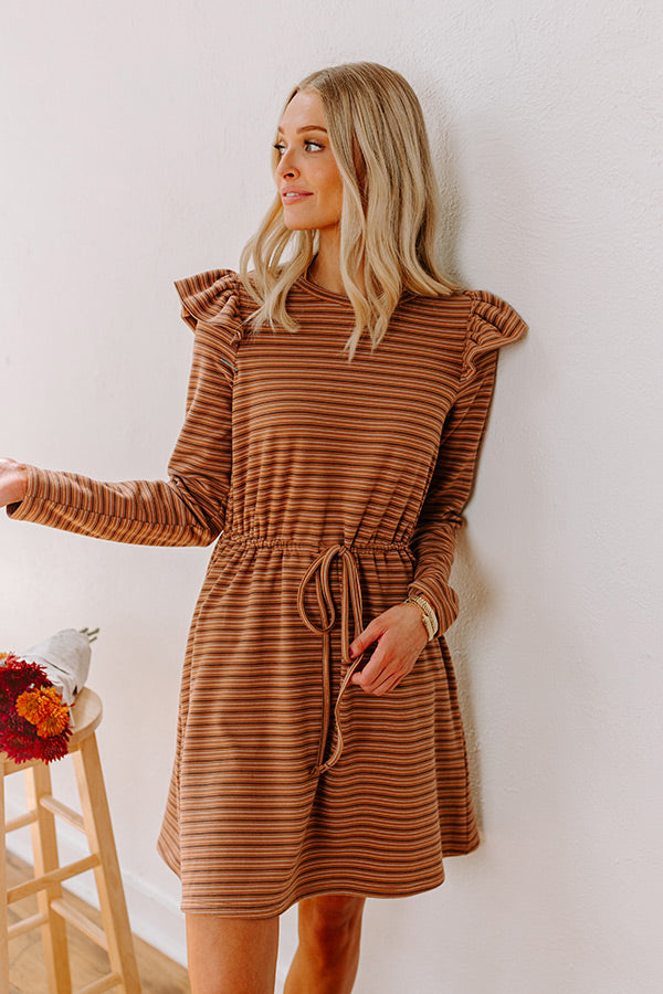 Premium Harvest Harmony Striped Mini Dress in Camel - Effortless Elegance