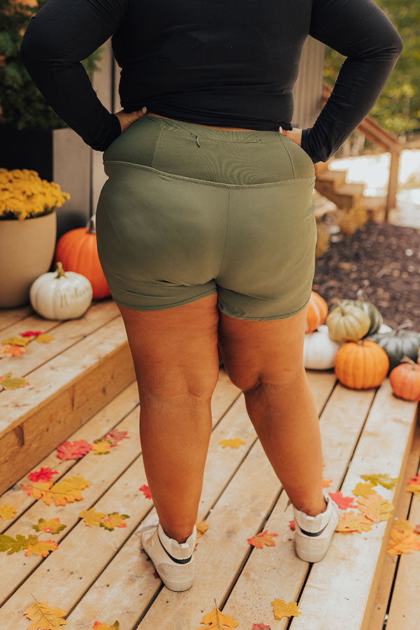 Premium High Waist Athleisure Shorts - Olive Curves | Strive For Greatness Collection