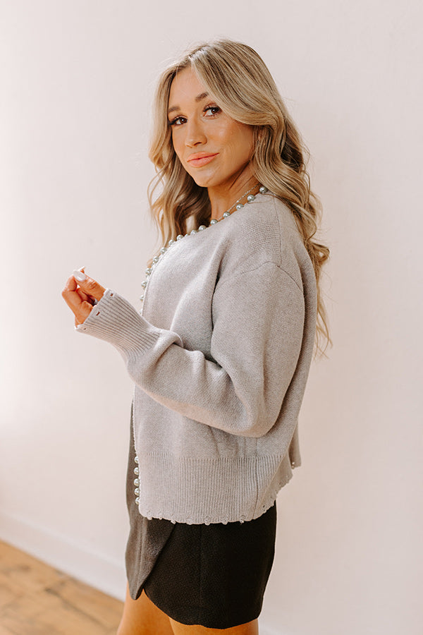 Ultimate Elegance: Premium Pearl-Embellished Grey Cardigan