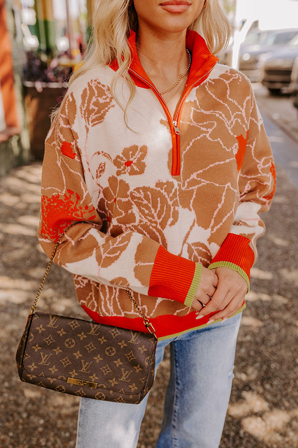 Premium Cider & Sunsets Floral Knit Sweater - Orange