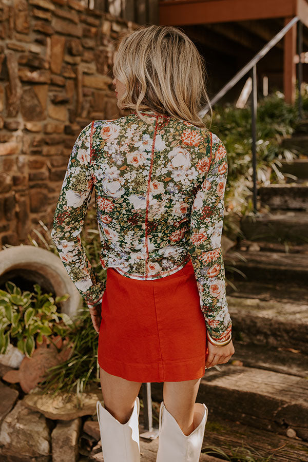 Premium Floral Dreams Mesh Top - Hunter Green