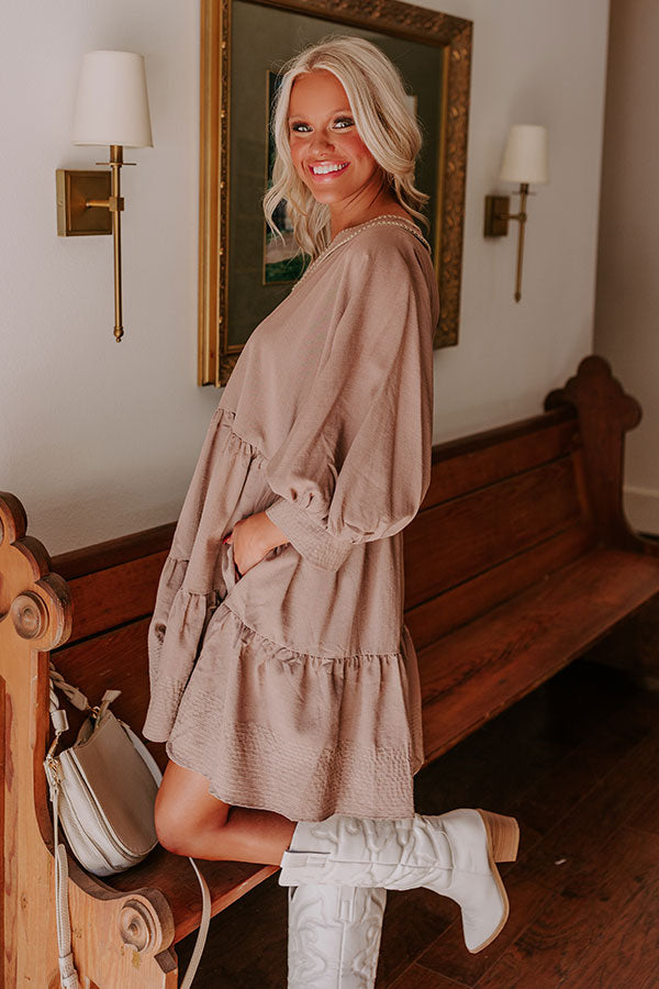 Ultimate Dreamy Moment Mini Dress in Mocha - Premium Babydoll Style