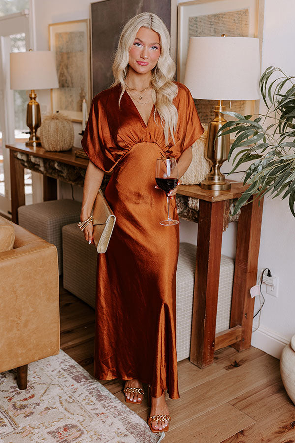 Premium Gala Moment Satin Maxi Dress - Dark Rust | Ultimate Glamour