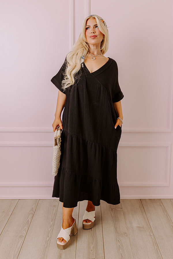 Premium Black Curves Midi Dress - Effortless Elegance