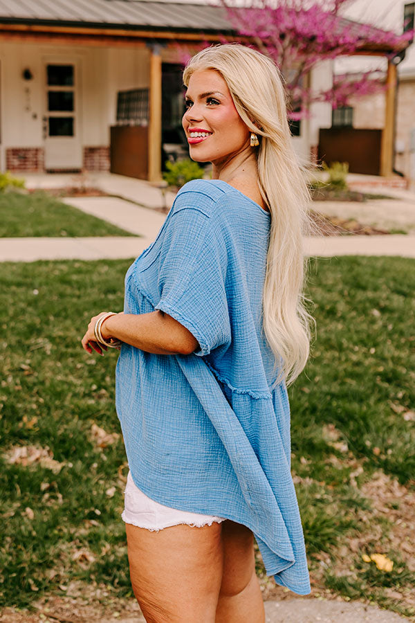 Premium Brunch Voyage Babydoll Top - Ocean Blue Curves