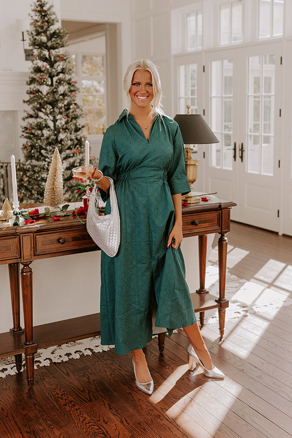 Premium Hunter Green Checker Midi Dress