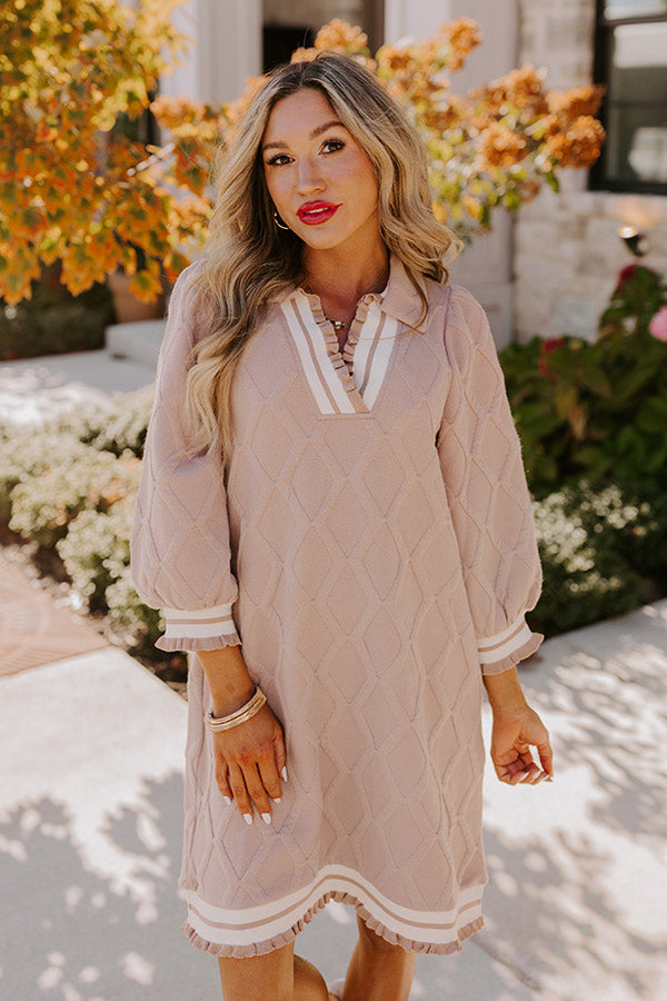 Ultimate Charming Glance Knit Mini Dress - Warm Taupe