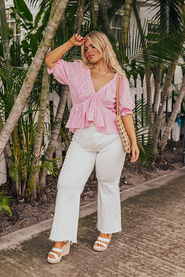 Premium Pink Curves Eyelet Top - Ultimate Summer Style