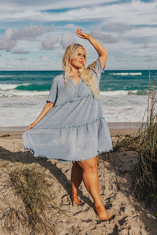 Premium Summer Mimosa Babydoll Dress - Airy Blue Curves