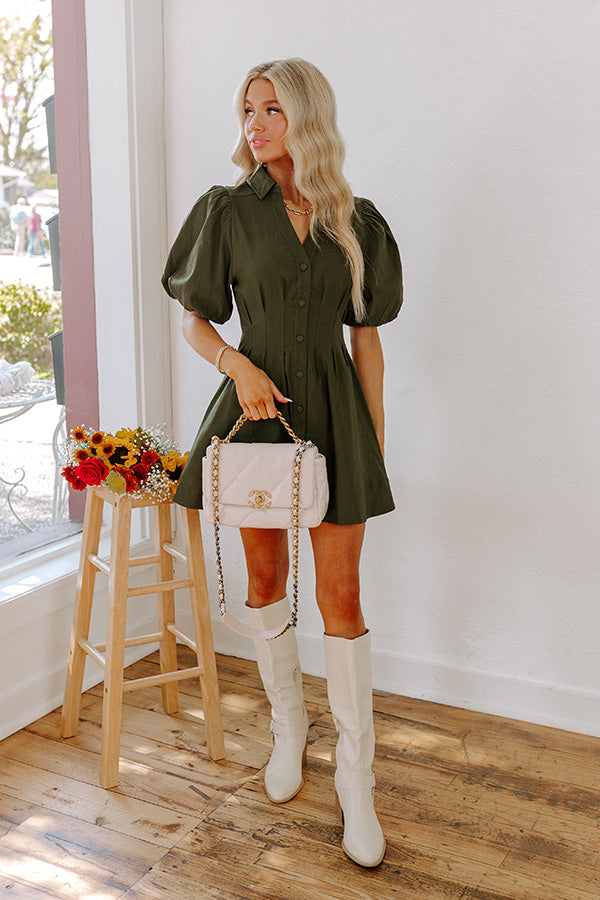 Ultimate Olive Button Down Mini Dress – Chic & Flattering