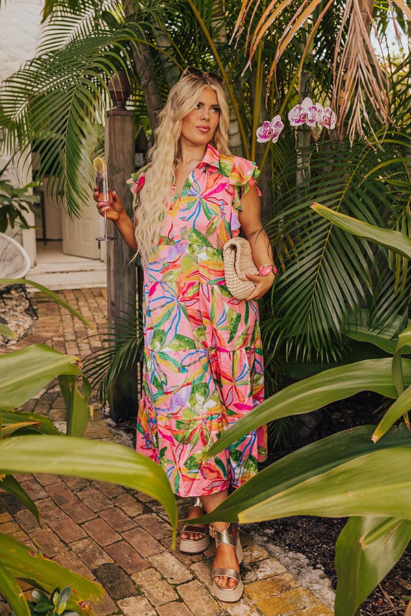 Premium Tropical Escape Floral Midi Dress