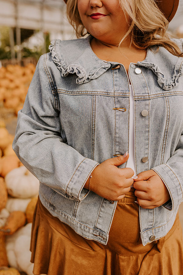 Premium Rustic Vineyard Denim Jacket with Ruffled Collar