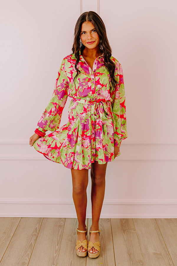 Premium Aloha Attire Satin Floral Mini Dress