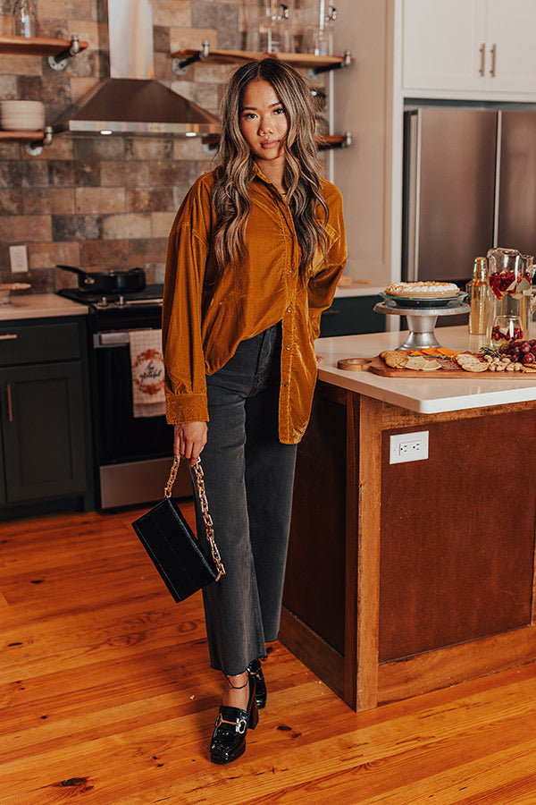 Premium Velvet Button-Up Top in Mustard - Ultimate Style Upgrade