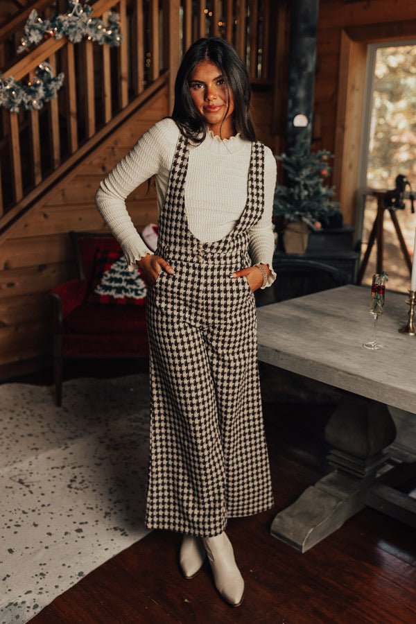 Ultimate Soho Houndstooth Jumpsuit in Espresso - Premium Style