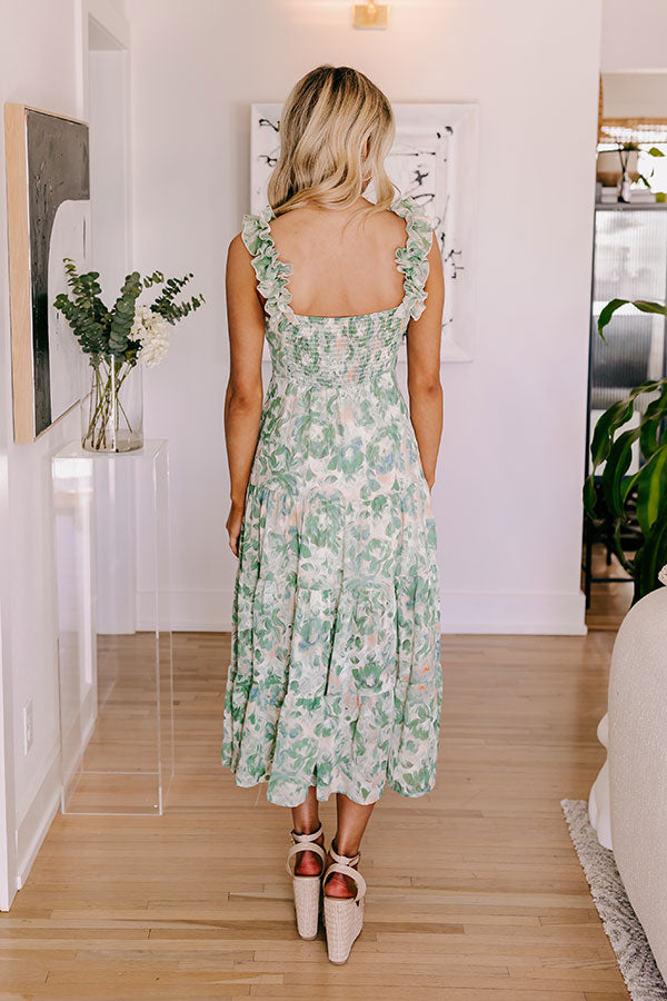 Premium Floral Chiffon Midi Dress - Stroll Through Martha's Vineyard in Style