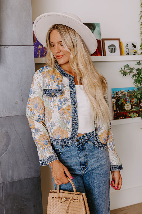 Premium Floral Jacquard Denim Jacket - Ultimate Fall Style