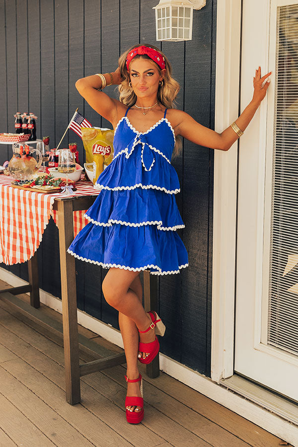 Premium Americana Kisses Tiered Mini Dress - Royal Blue