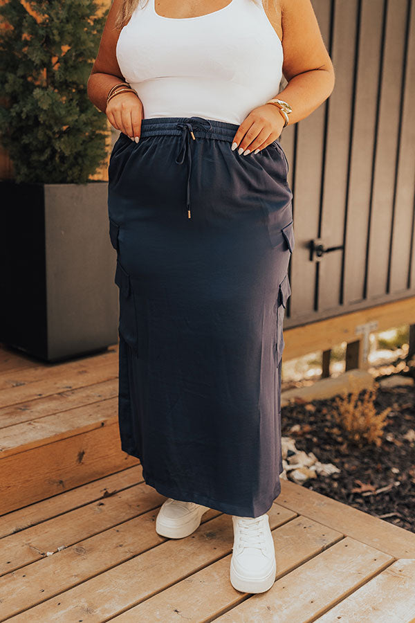 Premium Central Park Stroll High Waist Cargo Skirt - Navy Curves Edition