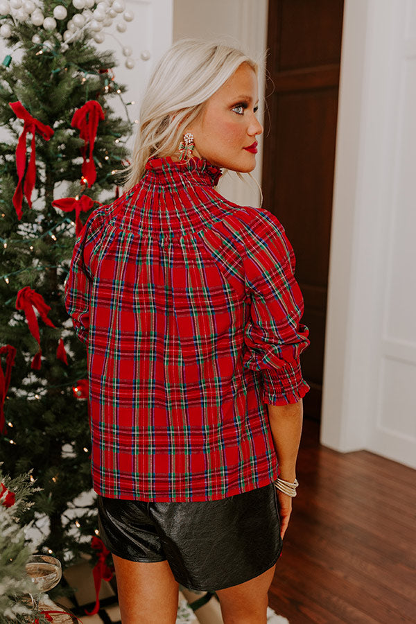 Premium Holiday Harmony Smocked Plaid Top